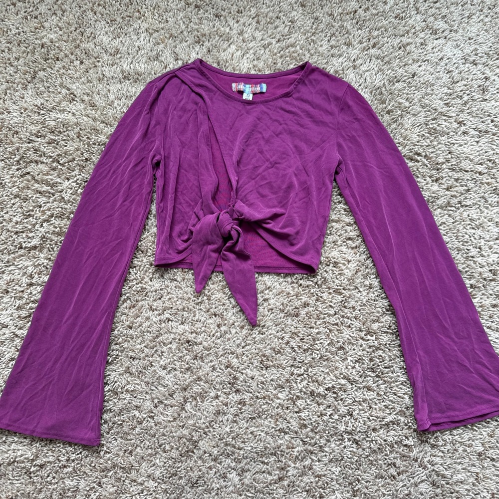 Urban Outfitters Magenta Purple Front Tie Bell Sleeve Crop Top XS